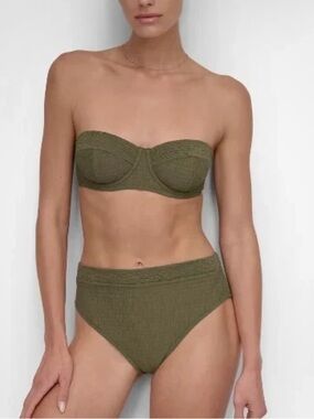 DKNY NWT Balconette Top,High-Waist Bottom Bikini Set Moss Green Sz XL Ret $100